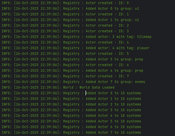 Saint Game Engine Entity Component System Registry Logs
